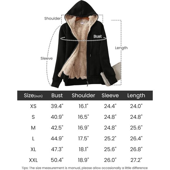 ✨ Yeokou Casual Jacket Women Blue Full ZipUp Sherpa Lined Hoodie Sweatshirt Coat - Picture 6 of 7